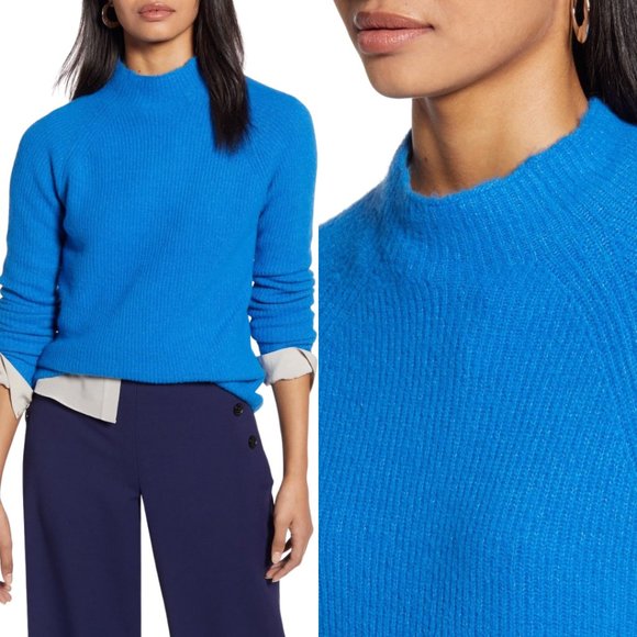 royal blue mock neck sweater